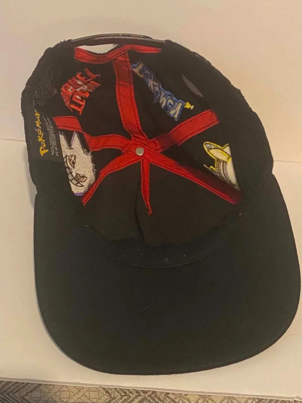 Pokemon Trainer Snapback Cap Black Pikachu Gengar Meowth Embroidered One Size